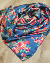 Foulard Deluxe en Satin 44x44'' - Roses Paisley
